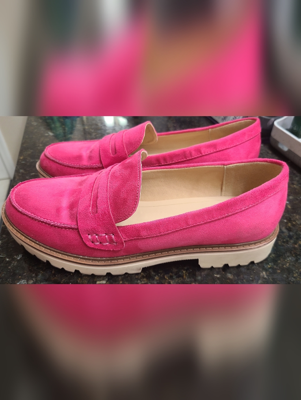 Journee Collection Hot Pink Suede Lug Sole Loafers, Size 9W (US) - Picture 3 of 8